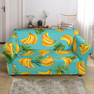 Banana Palm Leaves Pattern Background Loveseat Couch Slipcover