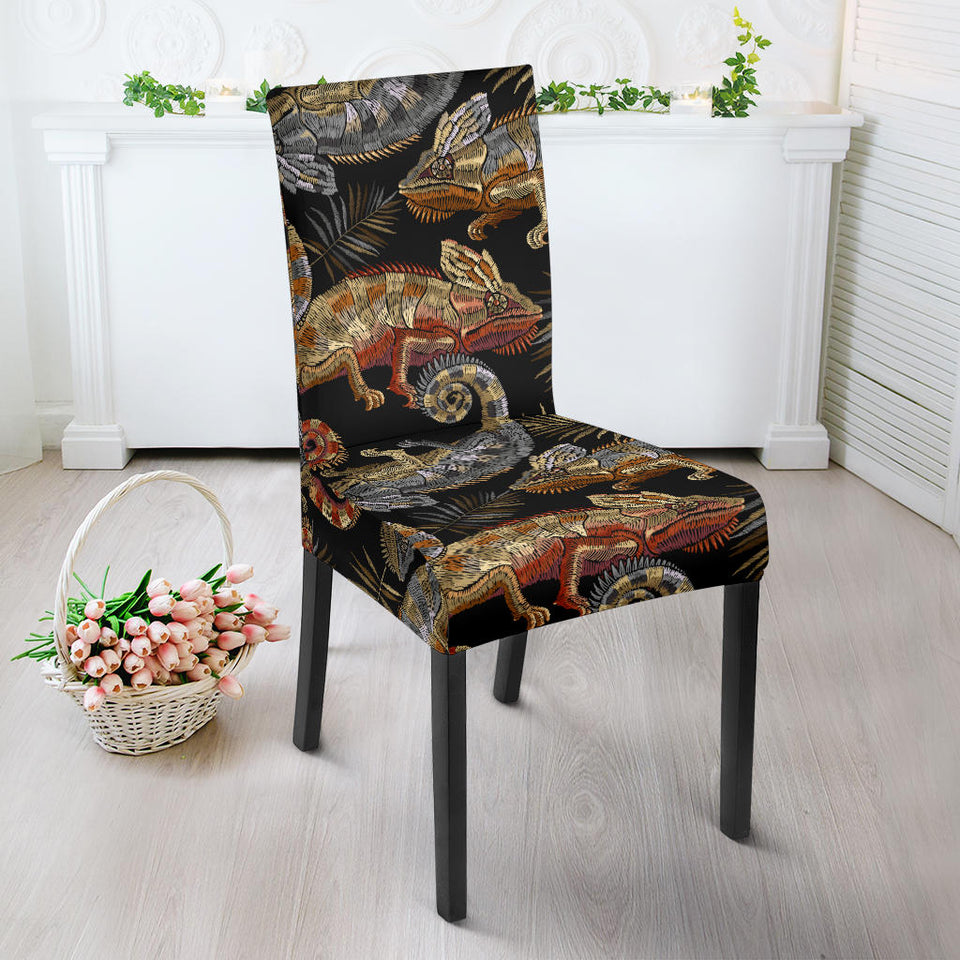 Chameleon Lizard Tropical Leaves Palm Tree Dining Chair Slipcover