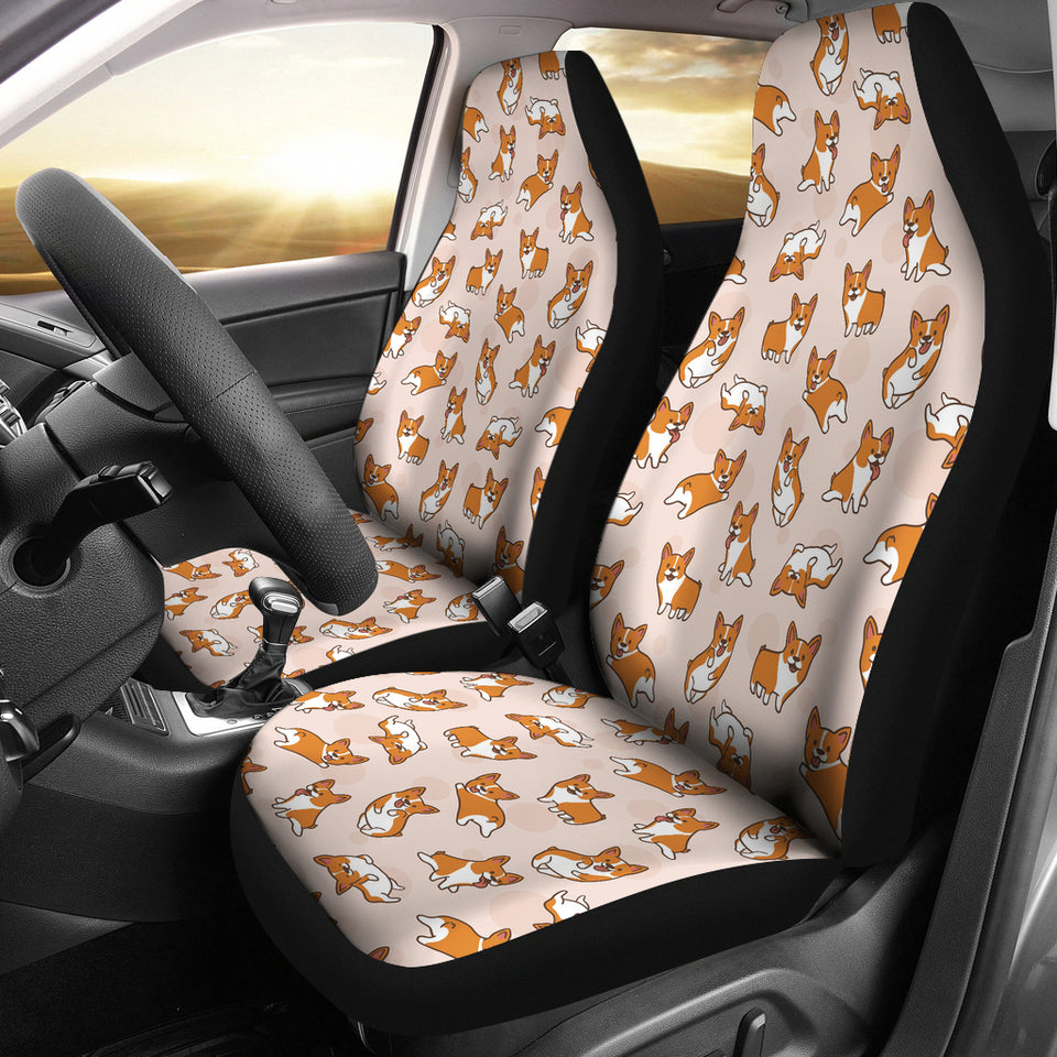 Cute Corgis Pattern Pink Background Universal Fit Car Seat Covers