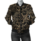 Luxurious Gold Lotus Waterlily Black Background Women'S Bomber Jacket