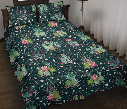Cactus glass terrarium pattern Quilt Bed Set