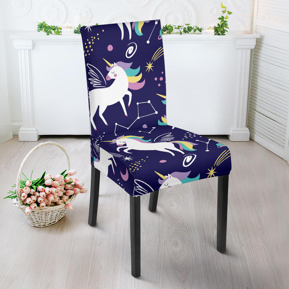 Hand Drawn Cute Unicorn Star Planet Dining Chair Slipcover