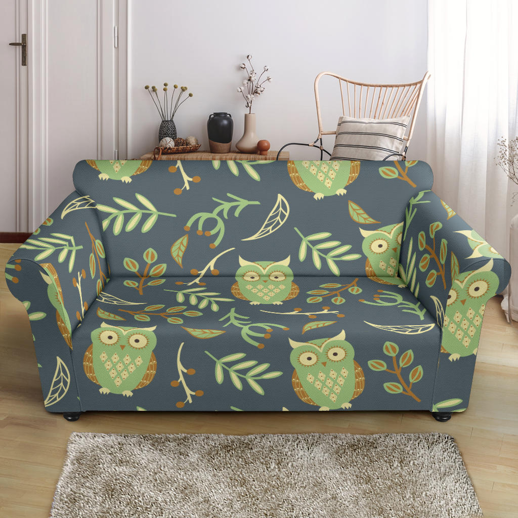 Cute Owls Leaves Pattern Loveseat Couch Slipcover