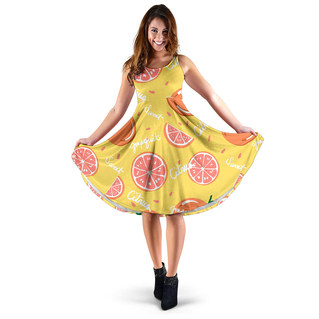 Grapefruit Yellow Background Sleeveless Midi Dress