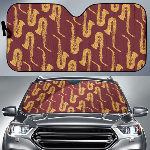 Hand Drawn Gold Saxophone Red Background  Car Sun Shade
