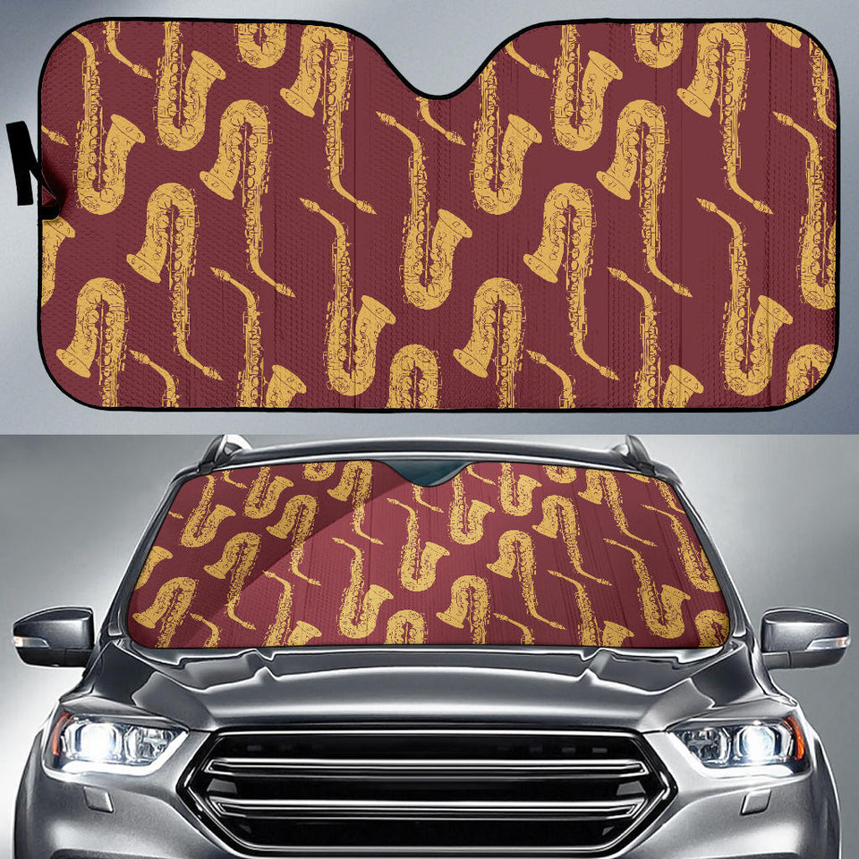 Hand Drawn Gold Saxophone Red Background  Car Sun Shade