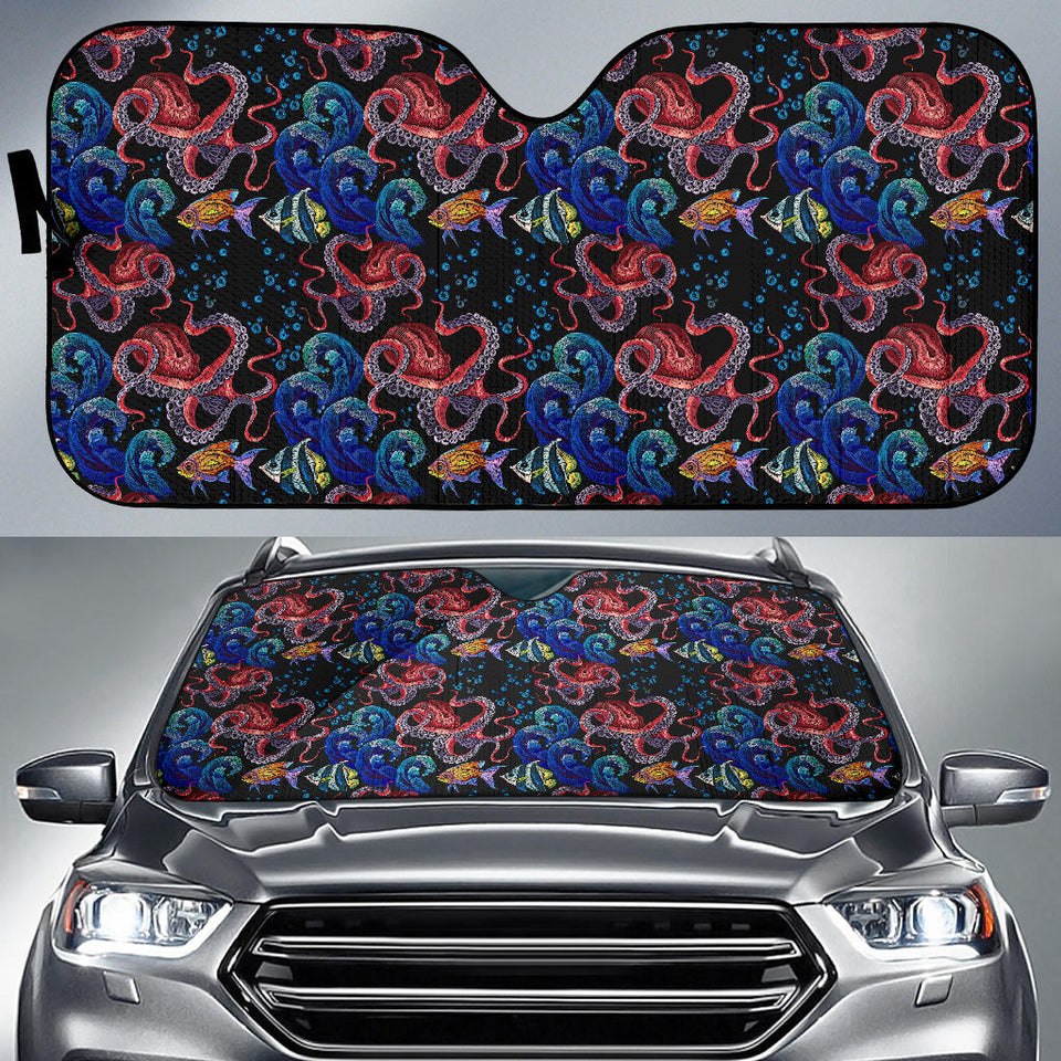 Octopus Sea Wave Tropical Fishe Pattern Car Sun Shade