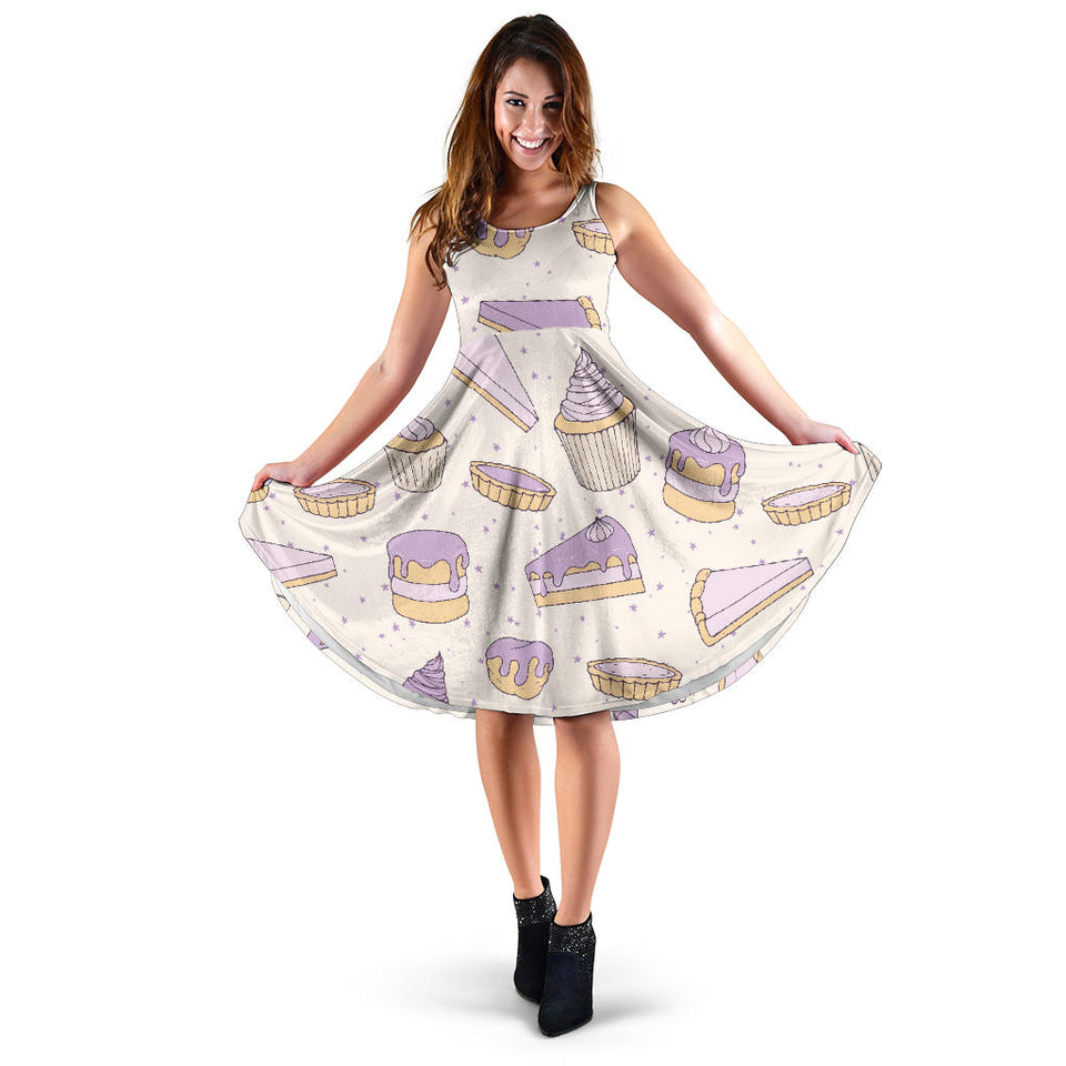 Cakes Pies Tarts Muffins And Eclairs Purple Blueberry Topping Pattern Sleeveless Midi Dress