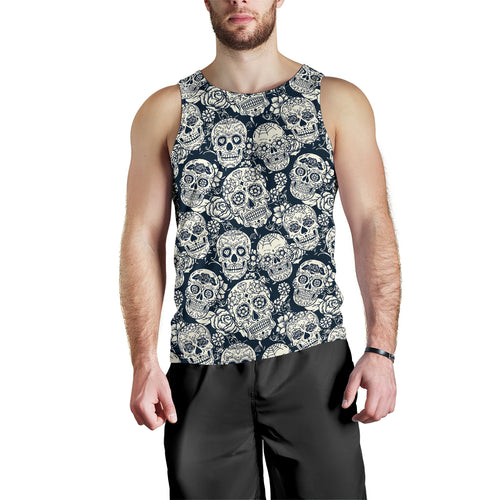 Sugar skull black white pattern Men Tank Top