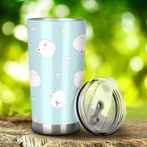 White Cute Hamsters Heart Pattern Tumbler