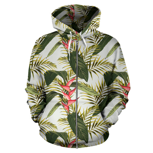 Heliconia Pattern Zip Up Hoodie