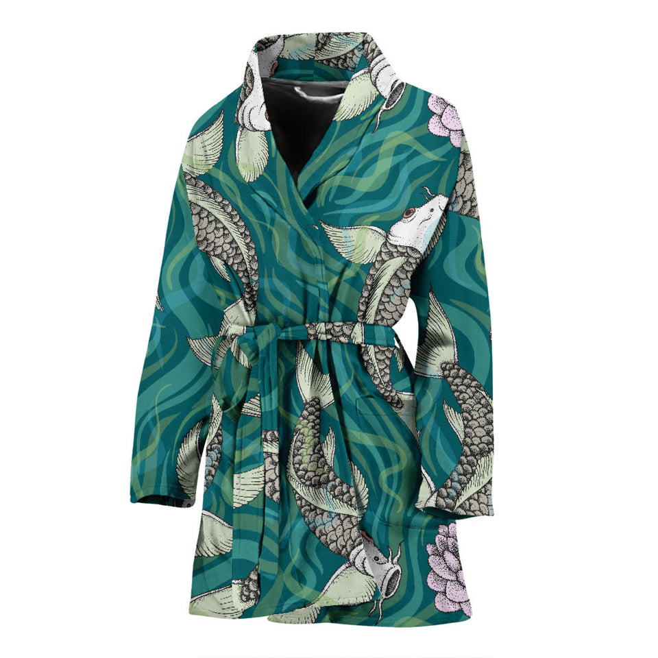 Koi Fish Carp Fish Lotus Pattern Women'S Bathrobe