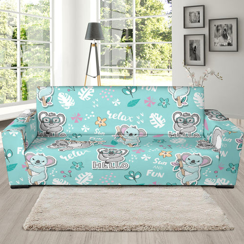 Cute Koalas Blue Background Pattern Sofa Slipcover