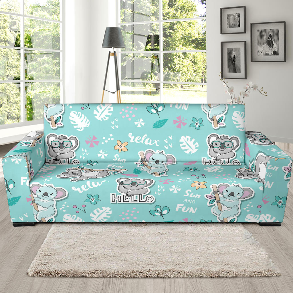 Cute Koalas Blue Background Pattern Sofa Slipcover