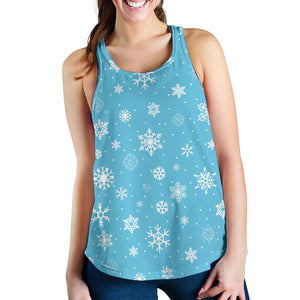 Snowflake pattern blue background Women Racerback Tank Top