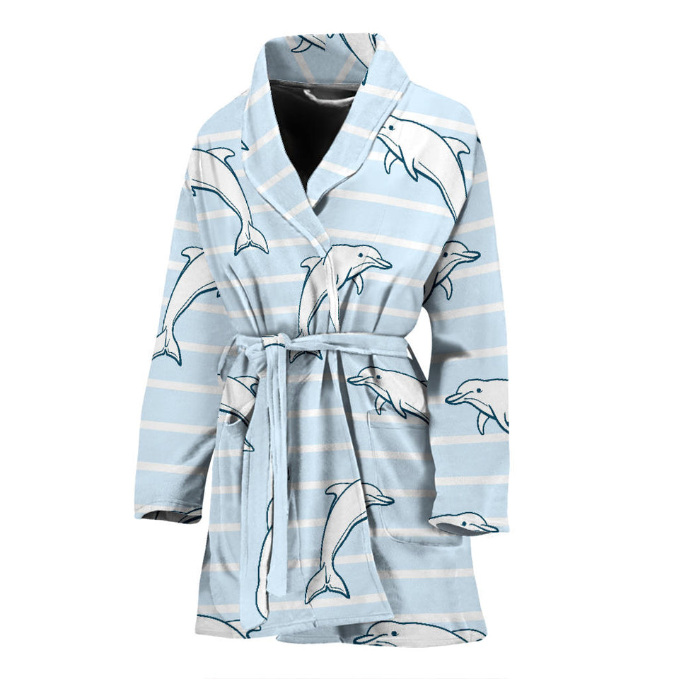 Dolphin Blue Striped Background Women'S Bathrobe