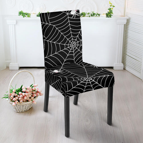 Spider Web Design Pattern Black Background White Cobweb Dining Chair Slipcover