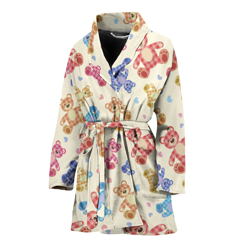 Teddy Bear Pattern Print Design 05 Women's Bathrobe