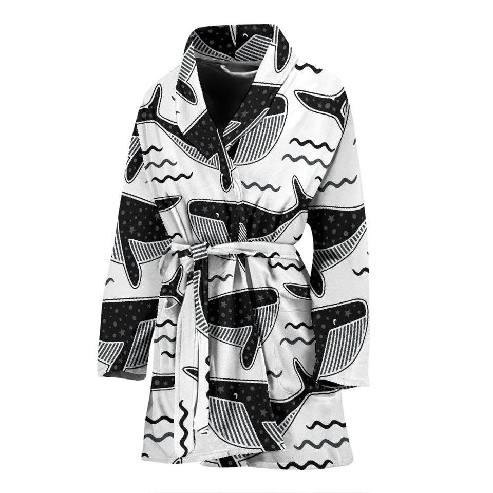 Black Whale Pattern Women'S Bathrobe