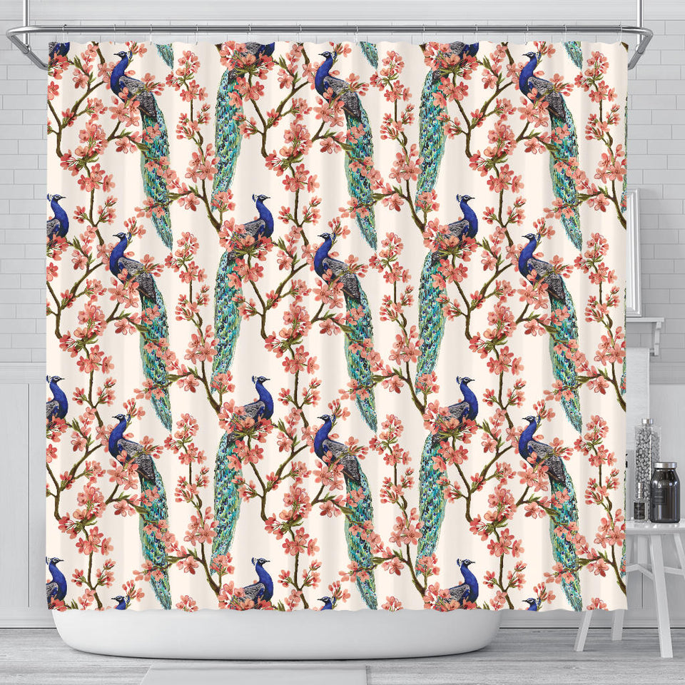 Peacock Tropical Flower Pattern Shower Curtain Fulfilled In US