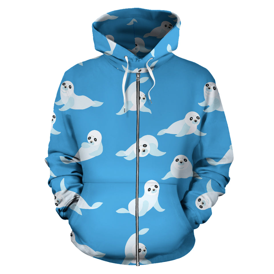 Cute Sea Lion Seal Pattern Background Zip Up Hoodie