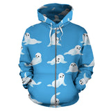 Cute Sea Lion Seal Pattern Background Zip Up Hoodie