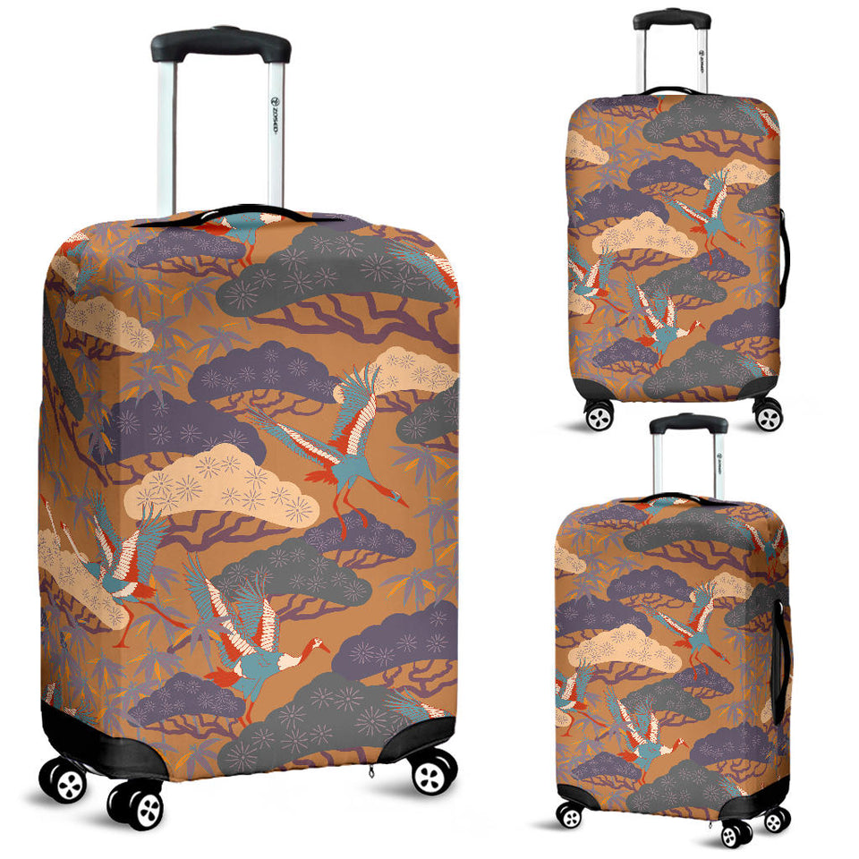 Bonsai Bamboo Stork Japanese Pattern Brown Theme Luggage Covers