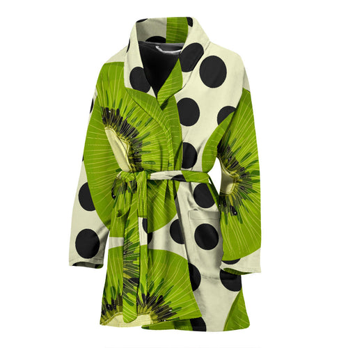 Kiwi Black Dot Background Women'S Bathrobe