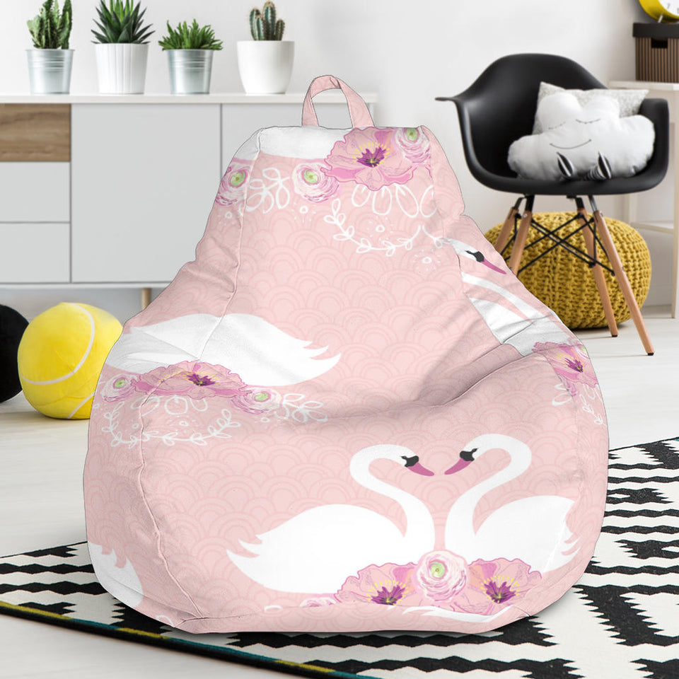 White Swan And Flower Love Pattern Bean Bag Cover
