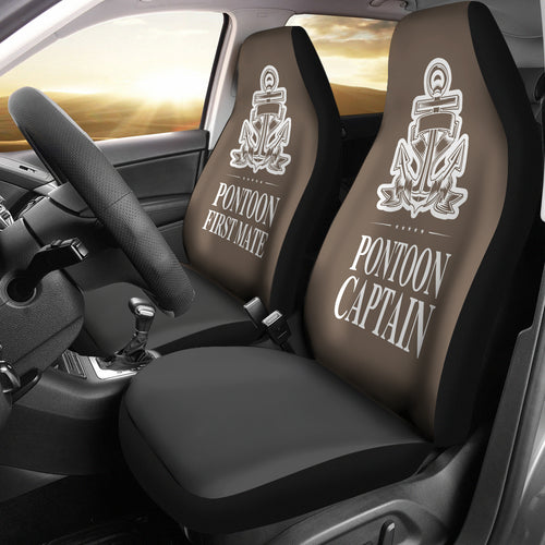Car Seat Covers - Pontoon Captain And First Mate Brown