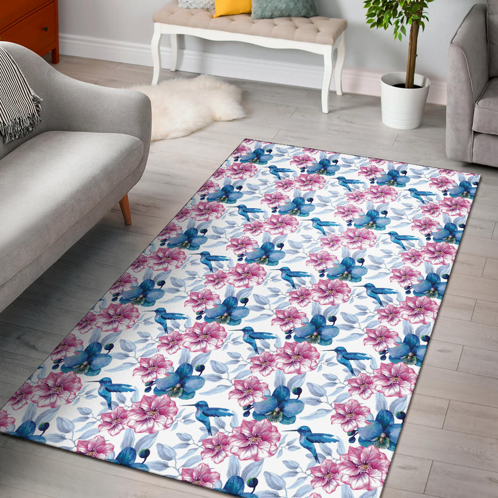 Hummingbird Pattern Print Design 02 Area Rug
