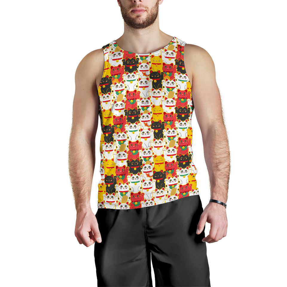 Colorful Maneki Neko Lucky Cat pattern Men Tank Top