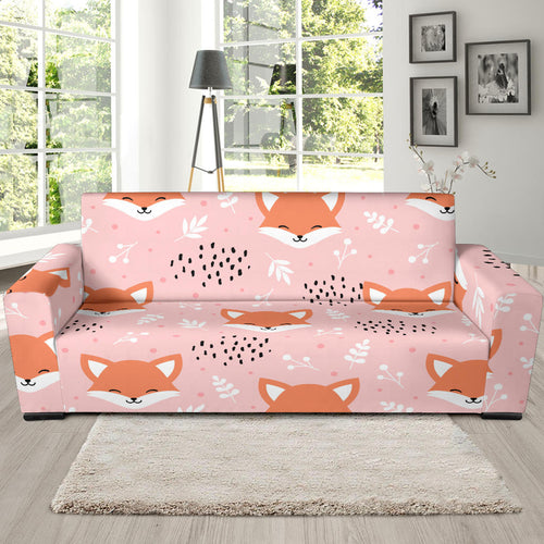 Cute Fox Pattern Pink Background Sofa Slipcover