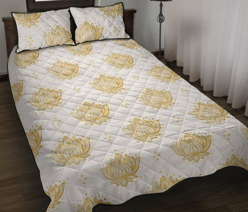 Gold Ornamental lotue waterlily symbol pattern Quilt Bed Set