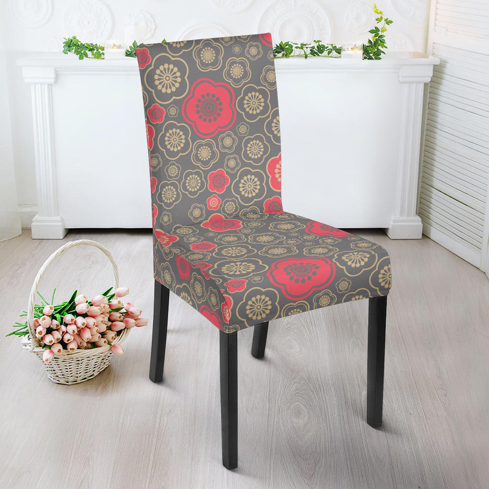Red Gold Sakura Cherry Blossom Gray Background Dining Chair Slipcover