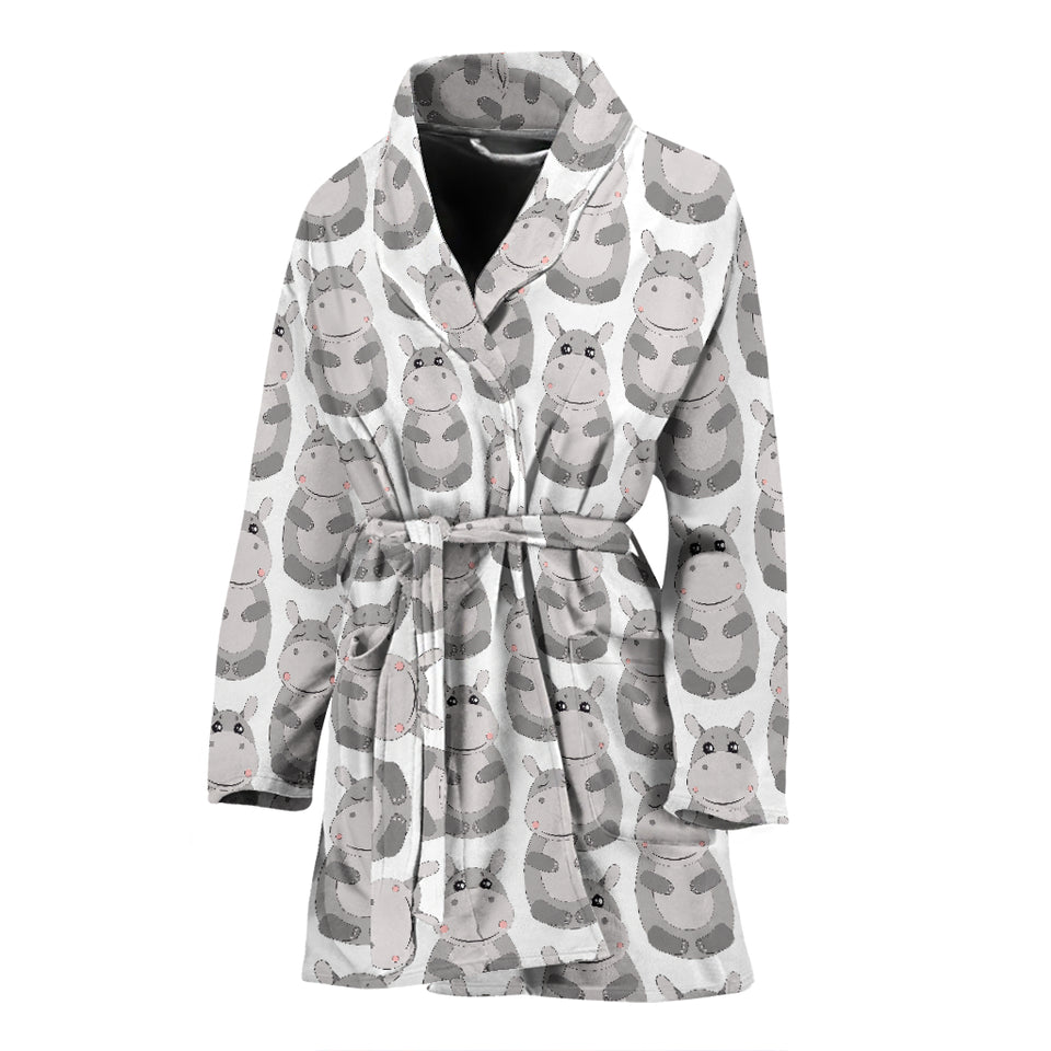 Hippopotamus Pattern Print Design 05 Women's Bathrobe