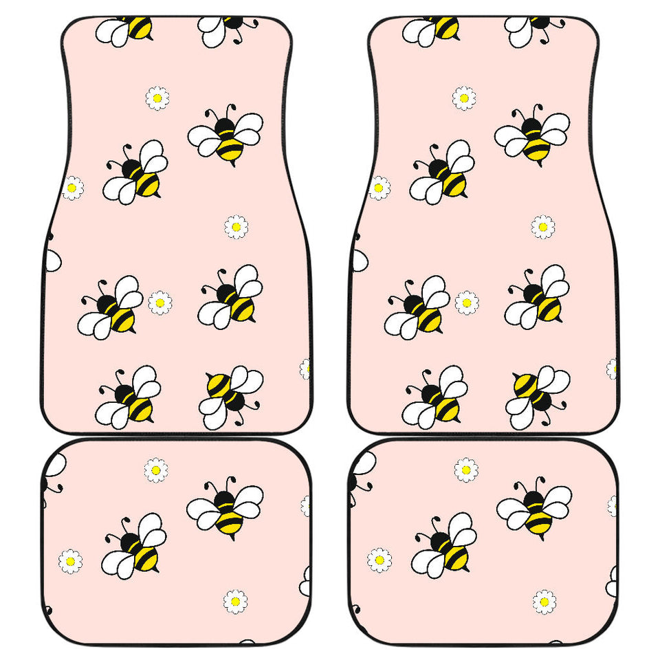 Cute Bee Flower Pattern Pink Background Front And Back Car Mats