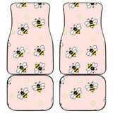 Cute Bee Flower Pattern Pink Background Front And Back Car Mats
