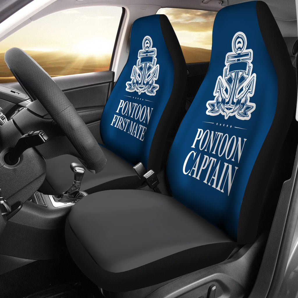 Car Seat Covers - Pontoon Captain And First Mate Blue