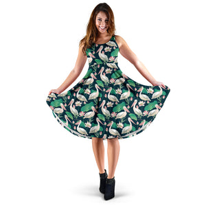 Pelican Pattern Print Design 03 Sleeveless Midi Dress