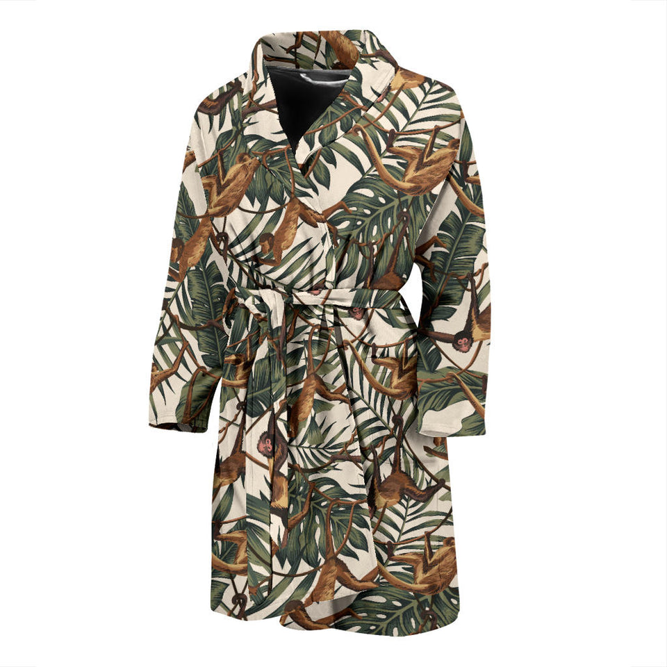 Monkey Tropical Leaves Background Men'S Bathrobe