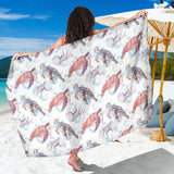 Watercolor Sea Turtle Jellyfish Pattern Sarong