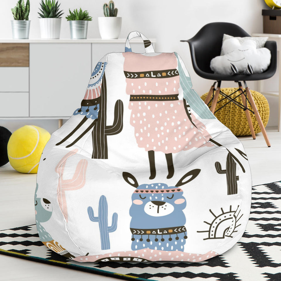 Lama Alpaca Cactus Hand Drawn Pattern Bean Bag Cover