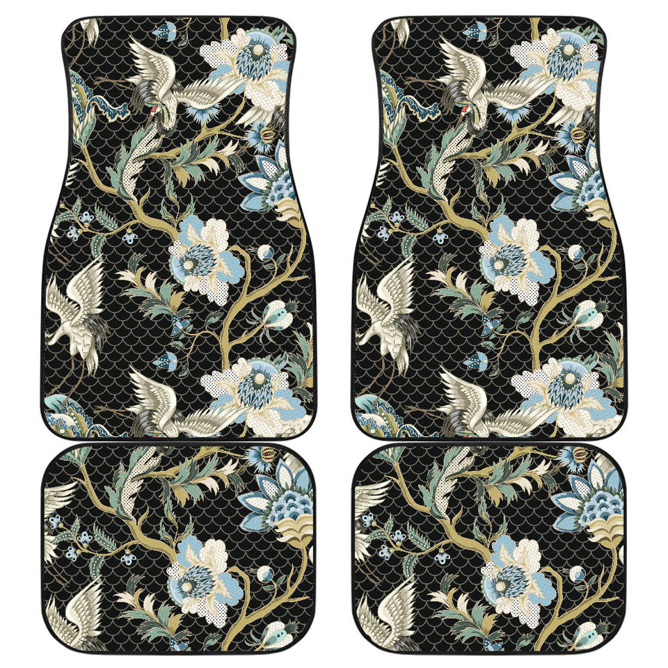 Japanese Crane Ornament Elements Front And Back Car Mats