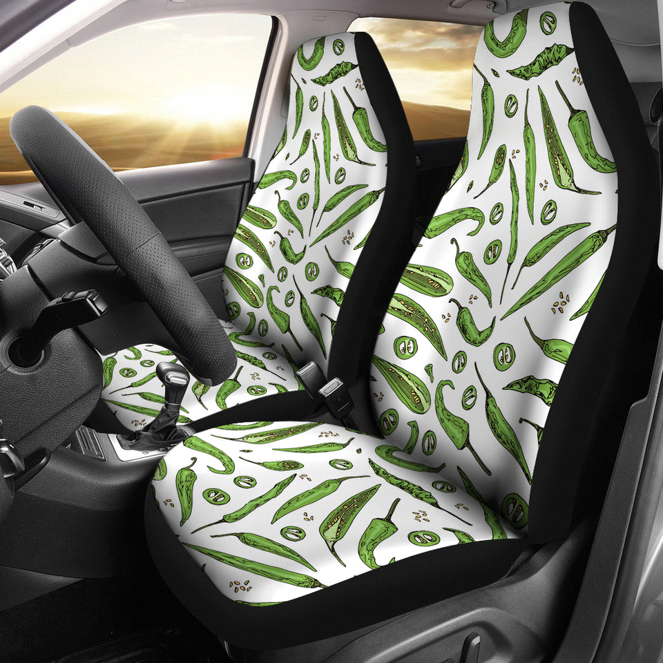 Hand Drawn Sketch Style Green Chili Peppers Pattern  Universal Fit Car Seat Covers