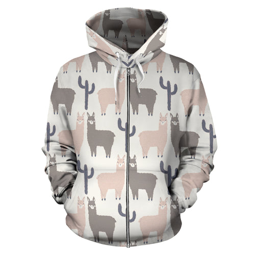 Llama Alpaca Pattern Zip Up Hoodie