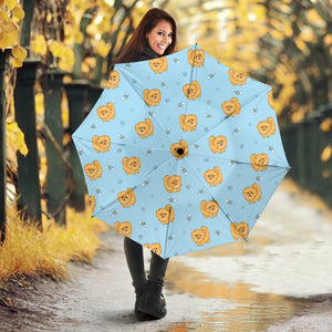 Brown Cute Pomeranian Blue Blackground Umbrella