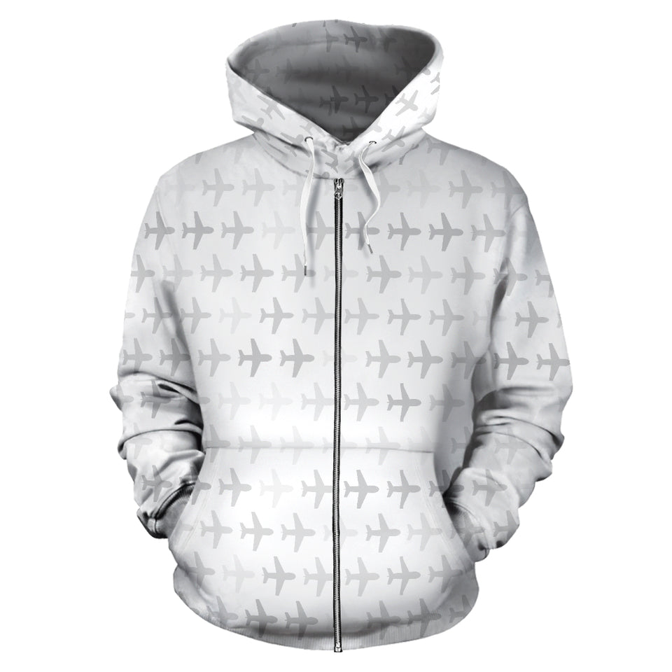 Airplane Print Pattern Zip Up Hoodie