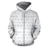 Airplane Print Pattern Zip Up Hoodie