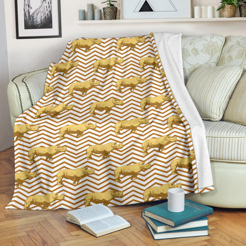 Rhino Yellow Theme Pattern Premium Blanket